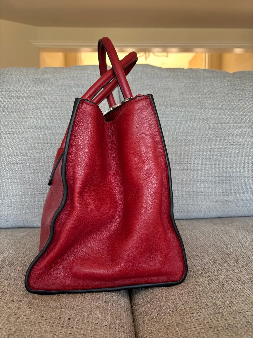 Prada Red Leather Structured Satchel with Double Handles